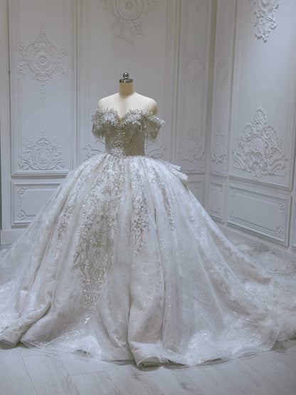 TBC-B042 Sparkling off the shoulder princess ballgown royal wedding dress