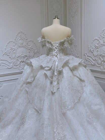 TBC-B042 Sparkling off the shoulder princess ballgown royal wedding dress