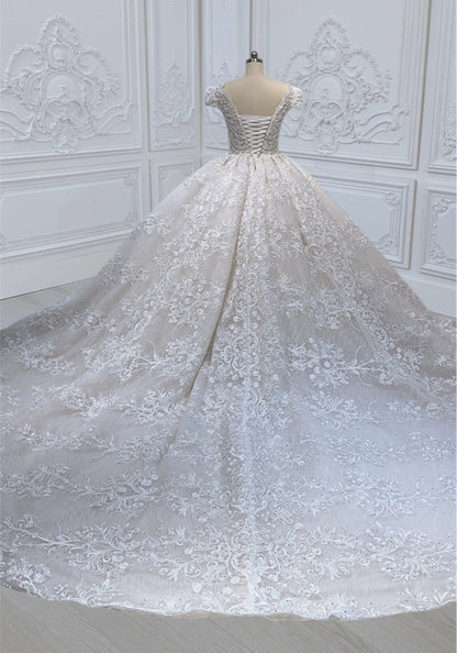 TBC-CM011 Made to order Ivory 3D lace with crystal beaded cape sleeve princess ballgown royal wedding dress