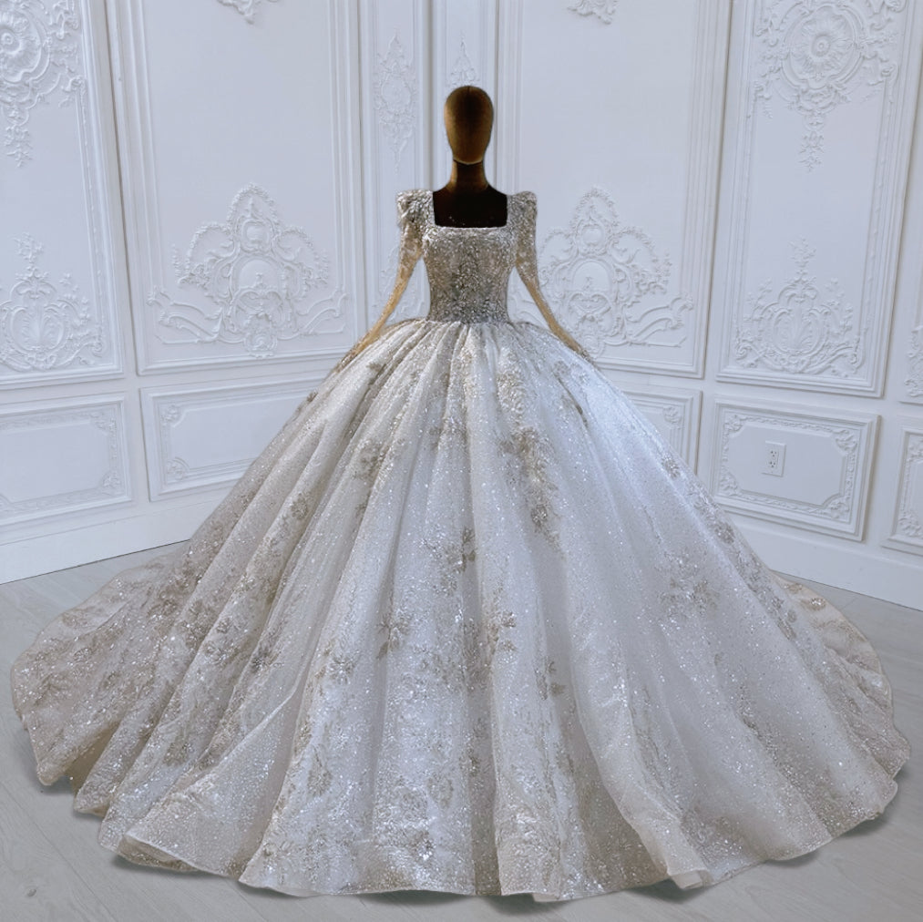 Custom-made luxury pearl beading lace sparkling one shoulder 2in1 mermaid wedding dress with detachable skirt