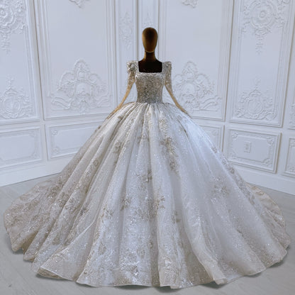 Custom-made luxury pearl beading lace sparkling one shoulder 2in1 mermaid wedding dress with detachable skirt