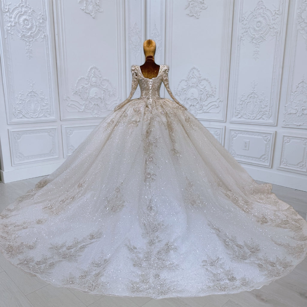 Custom-made luxury pearl beading lace sparkling one shoulder 2in1 mermaid wedding dress with detachable skirt