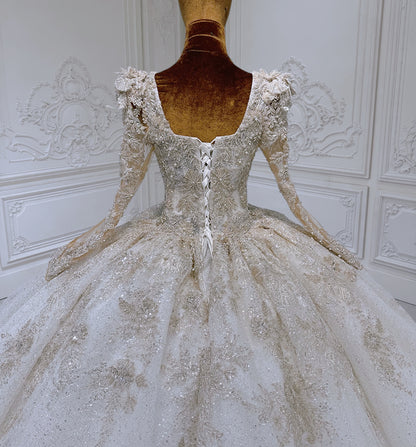 Custom-made luxury pearl beading lace sparkling one shoulder 2in1 mermaid wedding dress with detachable skirt