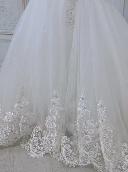 Stock Sale! Custom-made crystal beaded lace embroidered long sleeve mermaid royal wedding dress - Ting's Bridal Collection