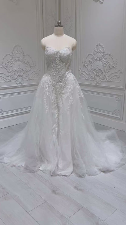 Stock clearance! Bridal size 8. White strapless V neck Aline wedding dress