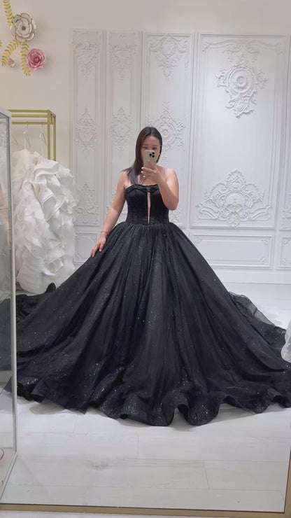 Stock clearance! Bridal size 8! Black strapless sparkling ballgown Gothic wedding dress