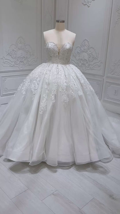 Stock Clearance! Bridal size 12! White floral lace embroidered high neck long sleeve princess ballgown royal wedding dress