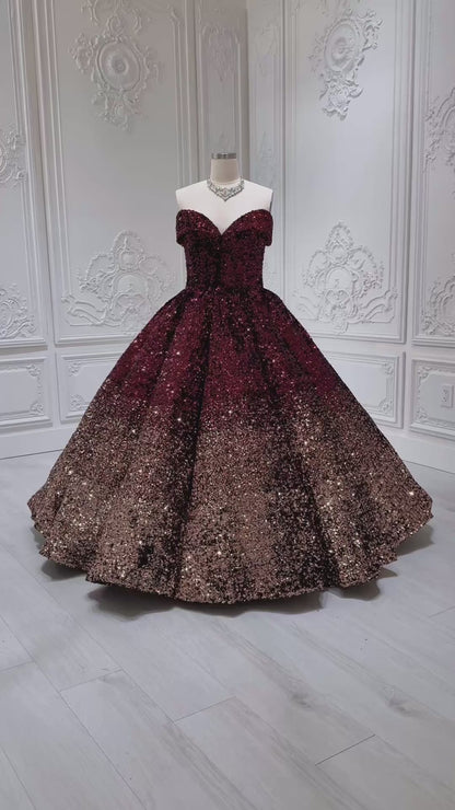 Stock Clearance! Bridal size 14! Custom-made red and gold sparkling ballgown Quinceanera dress/Formal event dress